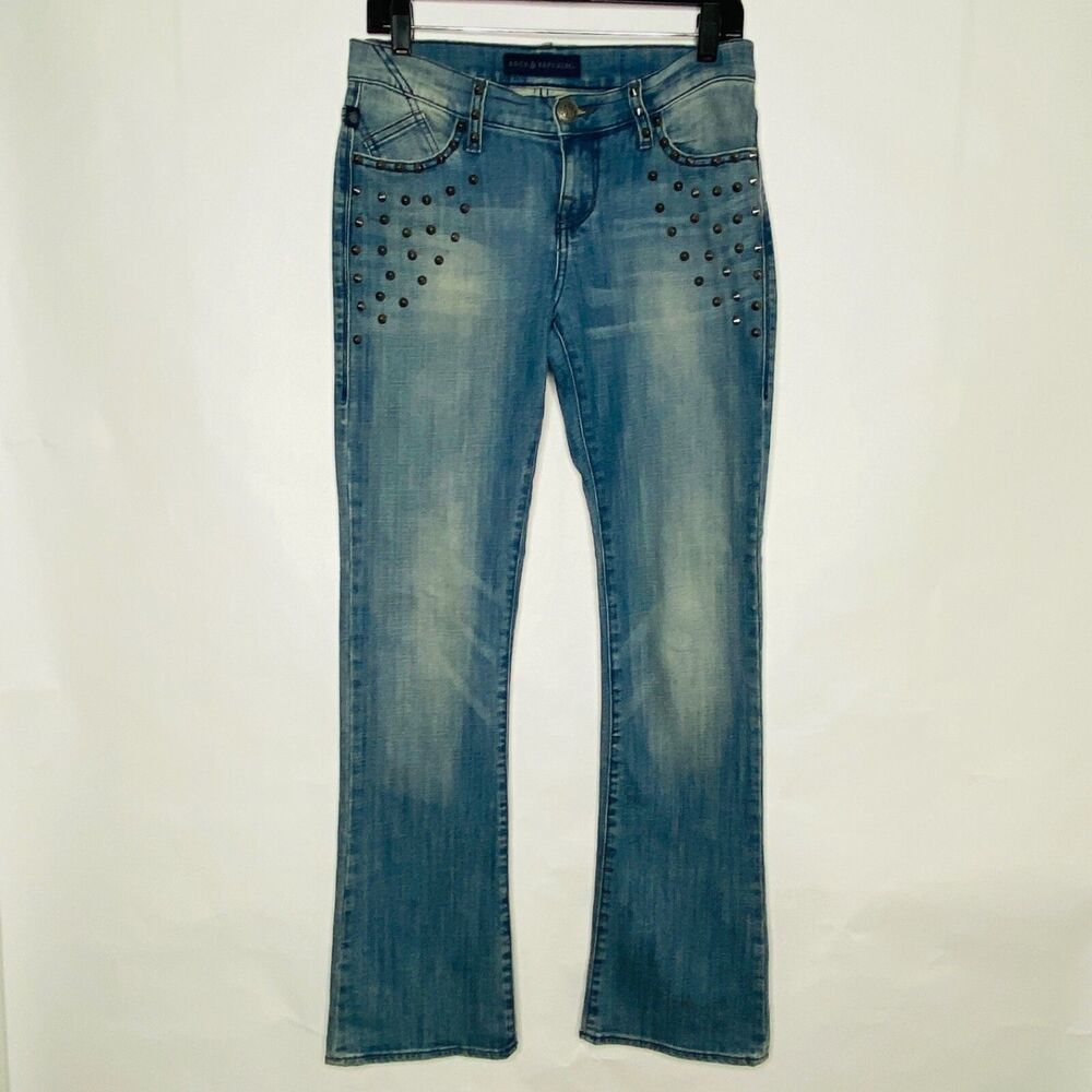 Rock & Republic Kassandra Jeans Women 4M Blue Denim Studded Animal R Logo